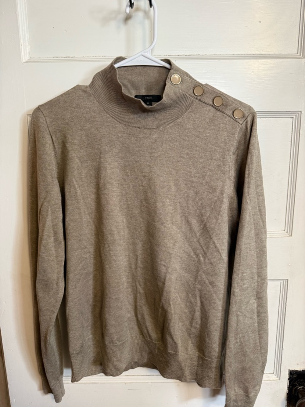 J. Crew Women’s Button-Shoulder Mock Neck Sweater — Taupe